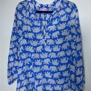 Lilly Pulitzer Elsa Blouse Tusk in Sun size XL 100% silk long sleeve blouse